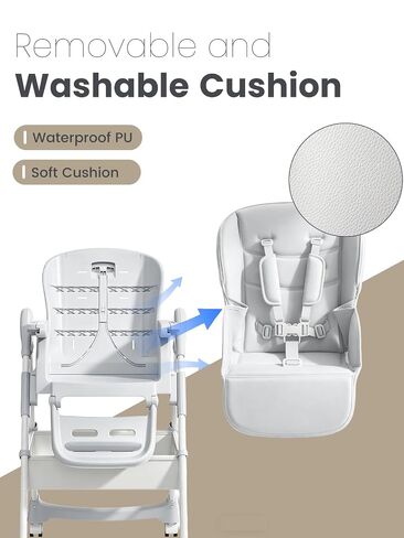 Baby High Chair, Foldable Convertible High Chair for Babies & Toddlers, Adjustable Height & Recline with Removable Double Tray, PU Cushion, Storage Basket, Easy to Clean, Gray in Kuwait