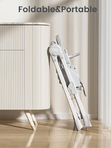 Baby High Chair, Foldable Convertible High Chair for Babies & Toddlers, Adjustable Height & Recline with Removable Double Tray, PU Cushion, Storage Basket, Easy to Clean, Gray in Kuwait