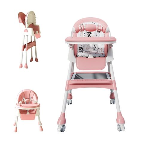 4-in-1 Foldable Baby High Chair for Babies & Toddlers, Adjustable High Chair with Removable Double Tray, Detachable PU Seat Cushion, Locking Wheels, Easy to Clean,Blue in Kuwait