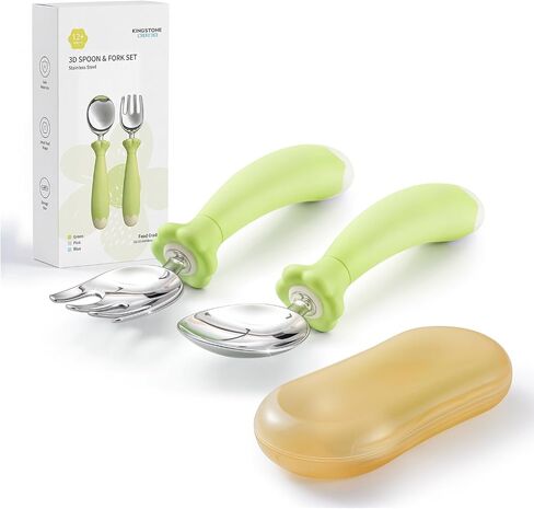 KINGSTONE Toddler Utensils with Case, Silicone Handles, Stainless Steel | 18/10 Stainless Steel Children Safe Forks and Spoons, Travel Carrying Cases BPA Free, Kids Silverware, Dishwasher Safe (Blue) in Saudi Arabia