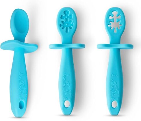Growing Love Baby Spoons Set, Self Feeding 6 months, Pre-Spoon, Baby utensils, Toddler spoon, training spoon, cuchara bebe, blw, 100% silicone, Anti choke shield (pink) in Kuwait