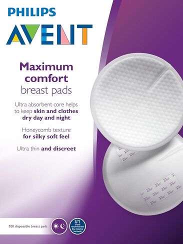 Philips AVENT, Disposable Breast Pads, White, 100 Count, SCF254/13 (Pack of 2) in Kuwait
