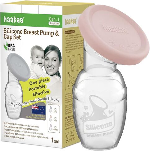 haakaa Manual Breast Pump Breastfeeding Pump with Food Grade Silicone Cap (Grey) 4oz/100ml in Kuwait