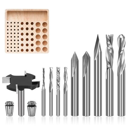 10PCS CNC Router Bits Set 1/4 inch Shank, Carbide Multiple Uses Router Bit for Woodworking Detail Carving Trimming V Groove Engraving Slotting Mortise, Bonus 1/4" ER11 High Precision Collet in Kuwait