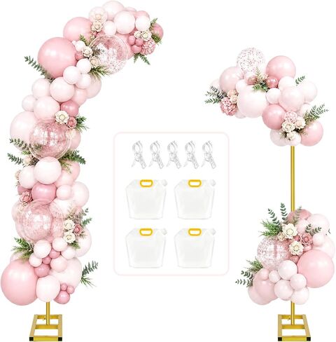RELBRO Half Arch Balloon Backdrop Stand with Base, 7.2 x 5.9 Feet, Gold | 5 Clear Spring Clamps, 4 Water Storage Bags, Ground Arch Stand Set for Wedding Birthday Baby Shower Party Anniversary in Kuwait
