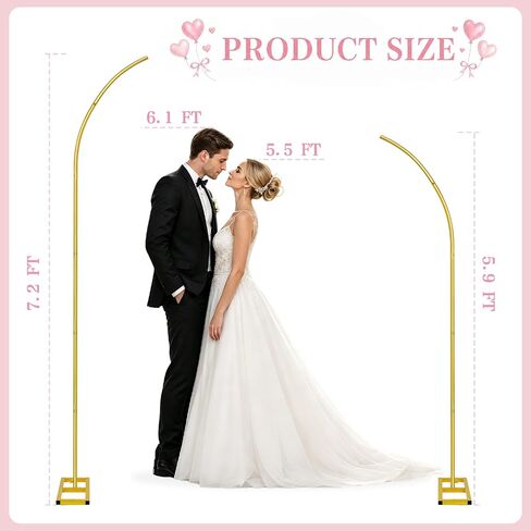 RELBRO Half Arch Balloon Backdrop Stand with Base, 7.2 x 5.9 Feet, Gold | 5 Clear Spring Clamps, 4 Water Storage Bags, Ground Arch Stand Set for Wedding Birthday Baby Shower Party Anniversary in Kuwait