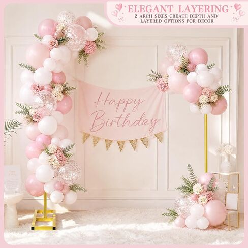 RELBRO Half Arch Balloon Backdrop Stand with Base, 7.2 x 5.9 Feet, Gold | 5 Clear Spring Clamps, 4 Water Storage Bags, Ground Arch Stand Set for Wedding Birthday Baby Shower Party Anniversary in Kuwait
