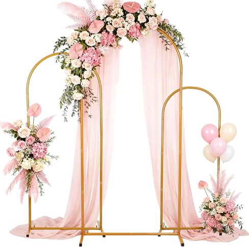 Gold Metal Arch Backdrop Stand Set of 3, 6FT 5FT 4FT Balloon Arch Stand | Balloon Arch, Tool-Free Assembly, Indoor Outdoor Use For Weddings, Birthdays, Baby And Bridal Parties, Balloons And Flower in Kuwait