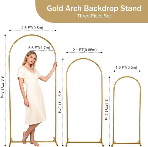 Gold Metal Arch Backdrop Stand Set of 3, 6FT 5FT 4FT Balloon Arch Stand | Balloon Arch, Tool-Free Assembly, Indoor Outdoor Use For Weddings, Birthdays, Baby And Bridal Parties, Balloons And Flower in Kuwait