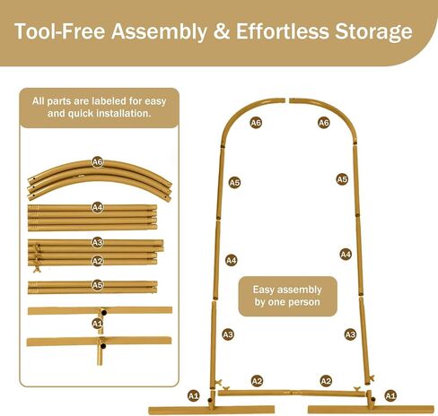 Gold Metal Arch Backdrop Stand Set of 3, 6FT 5FT 4FT Balloon Arch Stand | Balloon Arch, Tool-Free Assembly, Indoor Outdoor Use For Weddings, Birthdays, Baby And Bridal Parties, Balloons And Flower in Kuwait