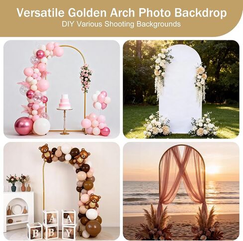 Gold Metal Arch Backdrop Stand Set of 3, 6FT 5FT 4FT Balloon Arch Stand | Balloon Arch, Tool-Free Assembly, Indoor Outdoor Use For Weddings, Birthdays, Baby And Bridal Parties, Balloons And Flower in Kuwait