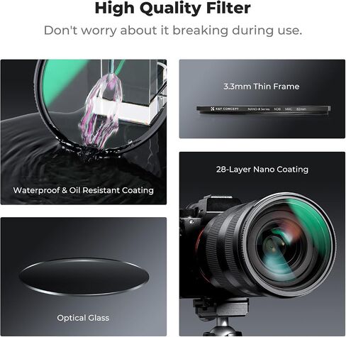 K&F CONCEPT 77mm ND8 (3-Stop Fixed Neutral Density Filter) ND Lens Filter | 28 Multi-Layer Coatings High Definition Waterproof Ultra Slim ND Lens Filter for Camera Lens(Nano-X Series) FN703 in Kuwait