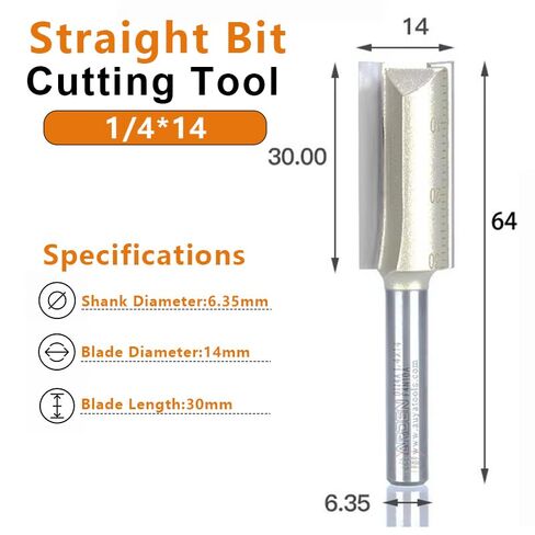 1PCS 1/4 Inch Shank Straight Router Bit, 14mm Cutting Diameter Wood Groove Milling Cutter, TCT Straight Cutting Bit for Wood MDF Plywood Particle Board in Kuwait