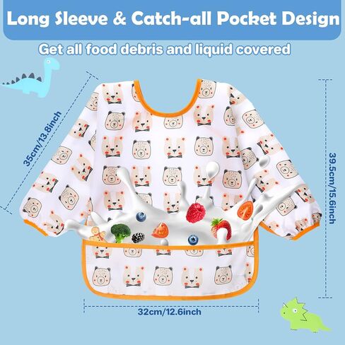 Lictin Long Sleeve Bibs 5 Pack - Baby Bibs for Girl or Boy, Reusable Infant for Feeding Teething or Weaning in Kuwait