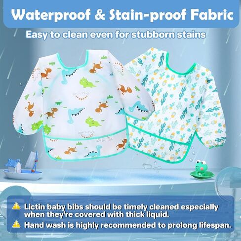 Lictin Long Sleeve Bibs 5 Pack - Baby Bibs for Girl or Boy, Reusable Infant for Feeding Teething or Weaning in Kuwait