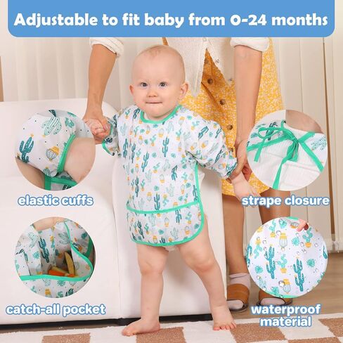 Lictin Long Sleeve Bibs 5 Pack - Baby Bibs for Girl or Boy, Reusable Infant for Feeding Teething or Weaning in Kuwait