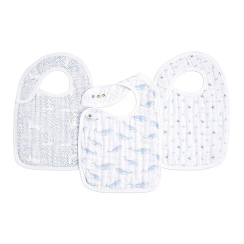aden + anais 100% Cotton Muslin Snap Bib – Super Absorbent, Soft 3-Layer Baby Bib for Boys & Girls with Adjustable Snap-Closure for Teething, Eating, Drooling, 3-Pack, Oceanic in Kuwait