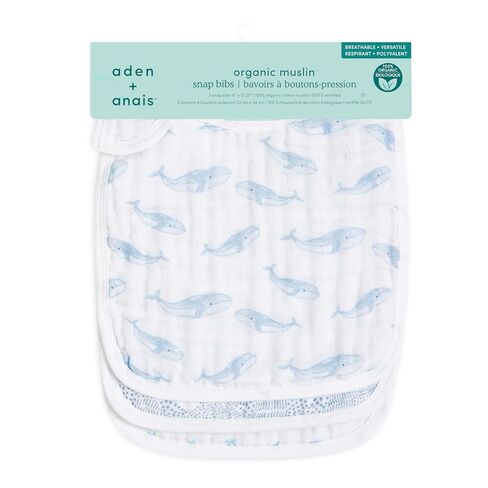aden + anais 100% Cotton Muslin Snap Bib – Super Absorbent, Soft 3-Layer Baby Bib for Boys & Girls with Adjustable Snap-Closure for Teething, Eating, Drooling, 3-Pack, Oceanic in Kuwait