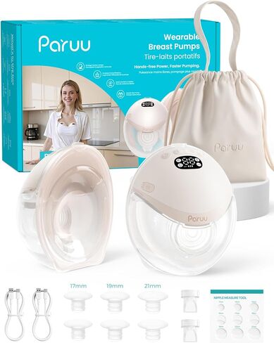 Paruu P21 Wearable Breast Pump with Baby-Mouth Flange Design, Hands-Free Electric Breast Pump, 315mmHg Strong Suction, 4 Modes 12 Levels, 17/19/21mm Flange Inserts, Stand-up Milk Bowl, Storage Bag in Kuwait