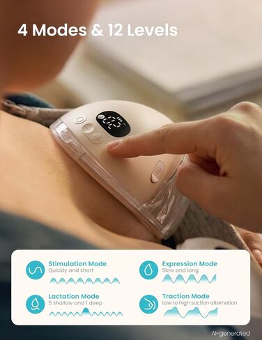 Paruu P21 Wearable Breast Pump with Baby-Mouth Flange Design, Hands-Free Electric Breast Pump, 315mmHg Strong Suction, 4 Modes 12 Levels, 17/19/21mm Flange Inserts, Stand-up Milk Bowl, Storage Bag in Kuwait
