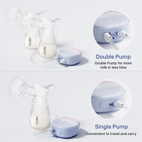 NCVI Double Electric Breast Pump, 4 Modes 9 Levels, Hospital-Grade Suction | Portable Breast Pump 8122, 280mmHg Suction, 17/19/21/24mm Flanges with USB C Rechargeable, for Travel & Office in Kuwait