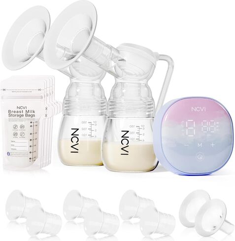 NCVI Double Electric Breast Pump, 4 Modes 9 Levels, Hospital-Grade Suction | Portable Breast Pump 8122, 280mmHg Suction, 17/19/21/24mm Flanges with USB C Rechargeable, for Travel & Office in Kuwait