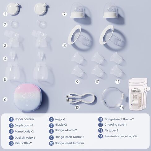 NCVI Double Electric Breast Pump, 4 Modes 9 Levels, Hospital-Grade Suction | Portable Breast Pump 8122, 280mmHg Suction, 17/19/21/24mm Flanges with USB C Rechargeable, for Travel & Office in Kuwait