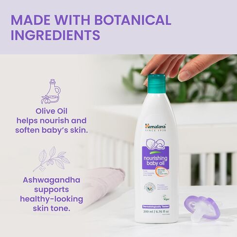 Himalaya Nourishing Baby Oil with Ashwagandha,Massage Oil, 6.76 oz, 2 Pack | Moisturizing Baby Oil with Olive Oil, Ashwagandha, Aloe Vera, Dermatologically Tested, Paraben Free, Vegan,Mineral Oil Free in Kuwait