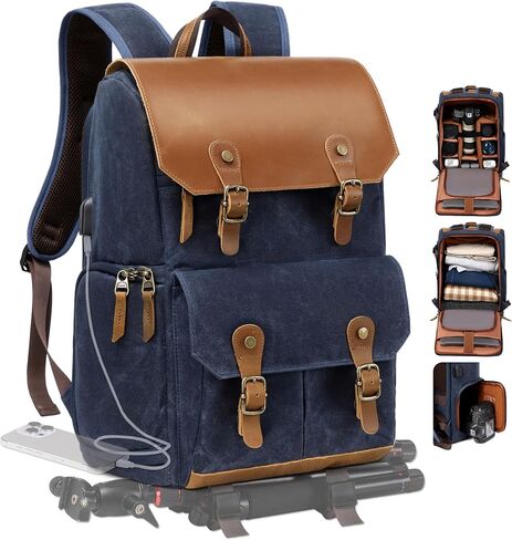 Padwa Lifestyle Khaki Camera Backpack - Waxed Memory Canvas Camera Bag, Multi DSLR SLR Large Camera Backpacks for Photographers with 16" Laptop & Lens Compartment and Tripod Holder & Weather Resistant in Saudi Arabia