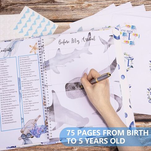 My Memory Book with Keepsake Box, Baby Milestone Stickers, Photo Corners & Footprint Kit, Under the Sea Design - Baby First Five Years in Kuwait
