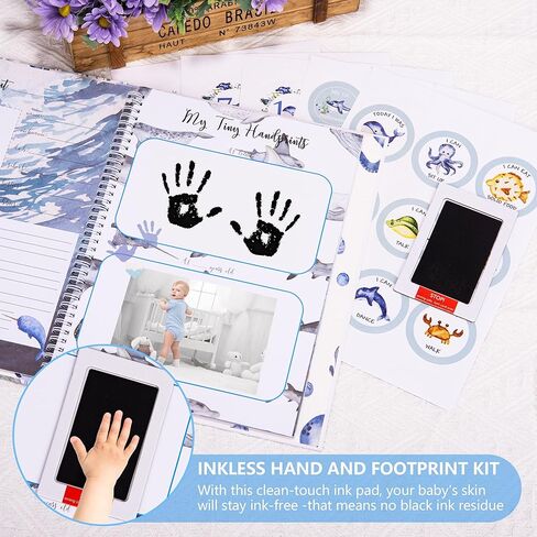 My Memory Book with Keepsake Box, Baby Milestone Stickers, Photo Corners & Footprint Kit, Under the Sea Design - Baby First Five Years in Kuwait