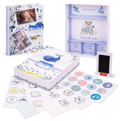 My Memory Book with Keepsake Box, Baby Milestone Stickers, Photo Corners & Footprint Kit, Under the Sea Design - Baby First Five Years in Kuwait