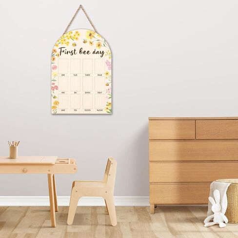 First Bee Day My First Year Photo Board Frame - Newborn 12 Months Milestone Wooden Photo Board, 1st Birthday Decorations, Bee Baby Keepsake Gift Supply (Fit 2x3in Pic) -12 in Kuwait