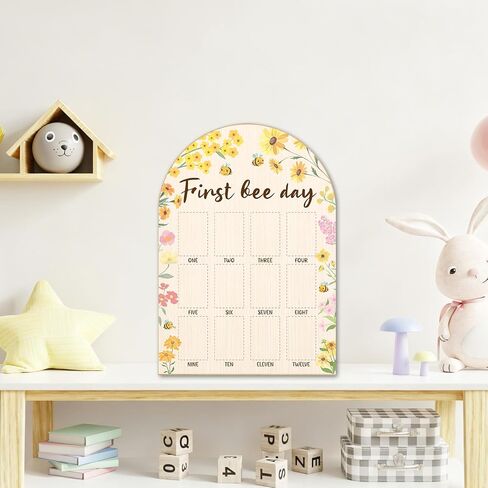 First Bee Day My First Year Photo Board Frame - Newborn 12 Months Milestone Wooden Photo Board, 1st Birthday Decorations, Bee Baby Keepsake Gift Supply (Fit 2x3in Pic) -12 in Kuwait
