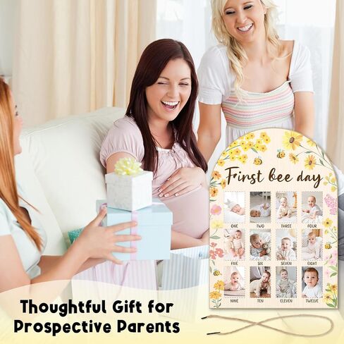 First Bee Day My First Year Photo Board Frame - Newborn 12 Months Milestone Wooden Photo Board, 1st Birthday Decorations, Bee Baby Keepsake Gift Supply (Fit 2x3in Pic) -12 in Kuwait
