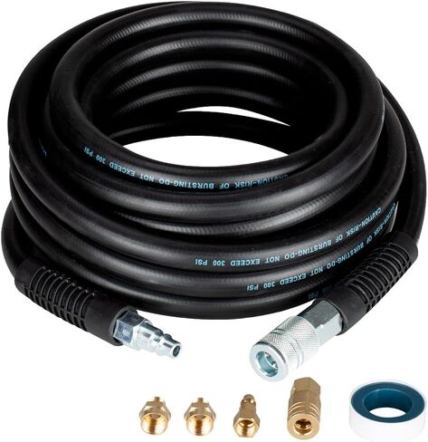 SANFU Hybrid Air Hose 1/2"ID x 25FT, 300PSI Durable, Heavy Duty, 3/8" and 1/4" Air Fittings Kits Reassembled, Bend Restrictors, Black(25’) in Kuwait
