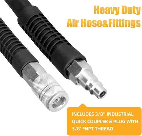 SANFU Hybrid Air Hose 1/2"ID x 25FT, 300PSI Durable, Heavy Duty, 3/8" and 1/4" Air Fittings Kits Reassembled, Bend Restrictors, Black(25’) in Kuwait
