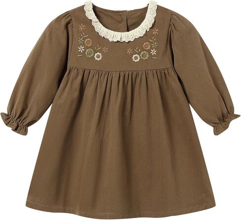 Baby Girls Floral Embroidery Dress Long Sleeve Cotton Dresses 6M-4T in Kuwait