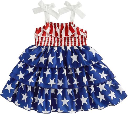 4th of July Toddler Girl Outfit Baby Fourth of July Stars Dress Sleeveless USA Smocked Dresses Girls Summer Clothes in Kuwait
