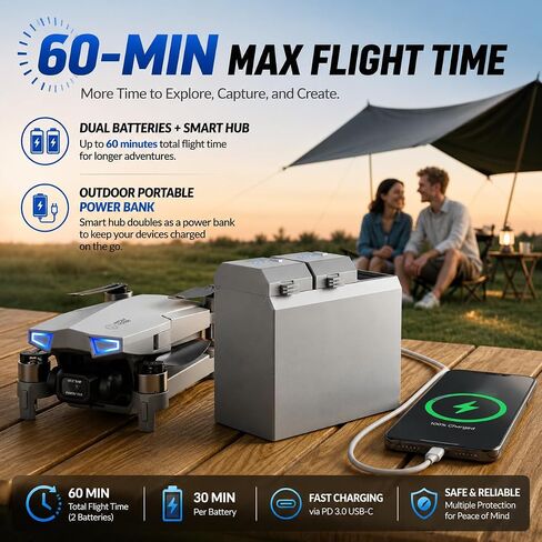 Holy Stone HS790 6K Photo Drone with Camera for Adults, 3 Axis Brushless Gimbal 4K Video, 30000ft Transmission, 60Min Flight with Fast Charging Hub, AI Night Shot, GPS Smart Flight, Beginner Mode in Kuwait