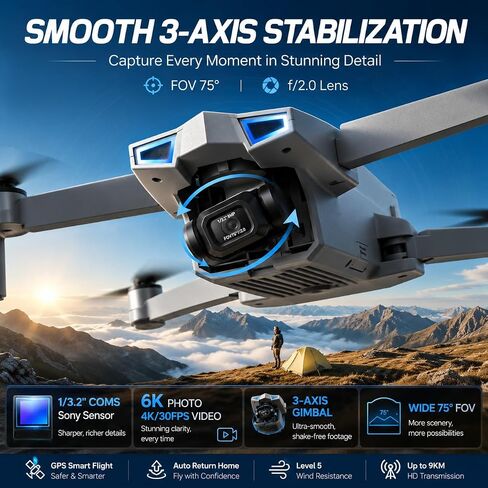 Holy Stone HS790 6K Photo Drone with Camera for Adults, 3 Axis Brushless Gimbal 4K Video, 30000ft Transmission, 60Min Flight with Fast Charging Hub, AI Night Shot, GPS Smart Flight, Beginner Mode in Kuwait