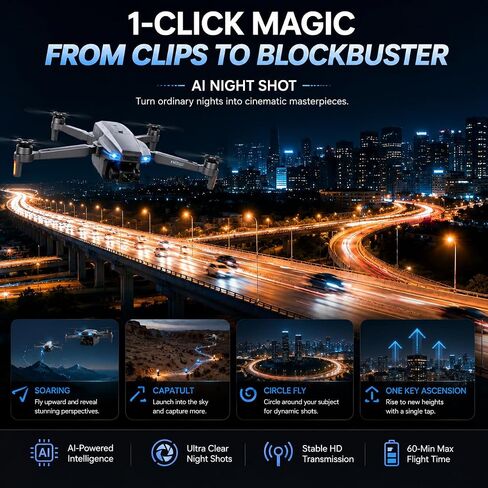 Holy Stone HS790 6K Photo Drone with Camera for Adults, 3 Axis Brushless Gimbal 4K Video, 30000ft Transmission, 60Min Flight with Fast Charging Hub, AI Night Shot, GPS Smart Flight, Beginner Mode in Kuwait