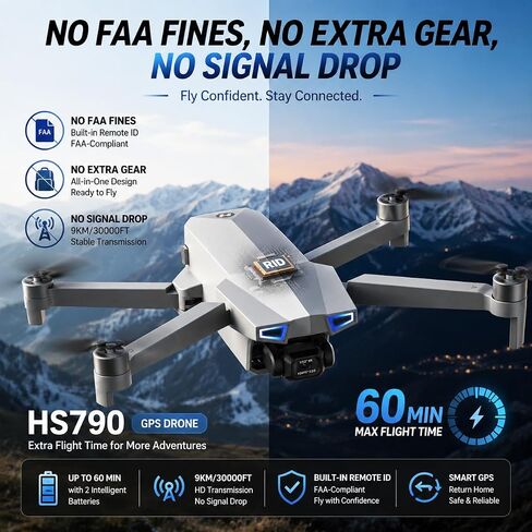 Holy Stone HS790 6K Photo Drone with Camera for Adults, 3 Axis Brushless Gimbal 4K Video, 30000ft Transmission, 60Min Flight with Fast Charging Hub, AI Night Shot, GPS Smart Flight, Beginner Mode in Kuwait
