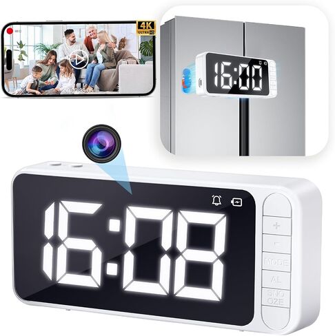 Magnetic Hidden Camera Clock - WiFi Wireless 4K HD Nanny Cam with Wide-Angle 150°, Clear Night Vision & Smart Motion Detection, Indoor Hidden Camera for Home Security, Office, Pet, App Remote Control in Kuwait