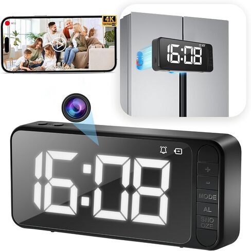 Magnetic Hidden Camera Clock - WiFi Wireless 4K HD Nanny Cam with Wide-Angle 150°, Clear Night Vision & Smart Motion Detection, Indoor Hidden Camera for Home Security, Office, Pet, App Remote Control in Kuwait