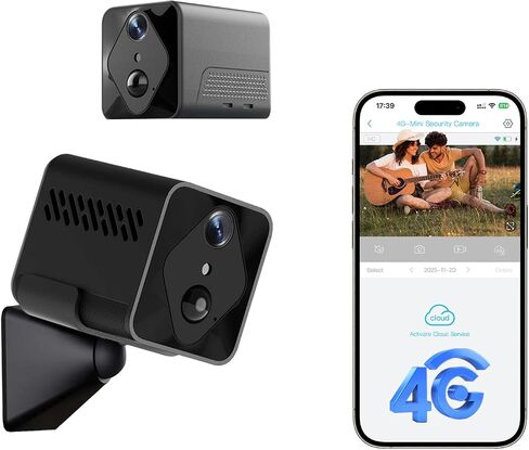 Mini 4G LTE Cellular Security Camera:No WiFi Needed with SIM Card | 2K HD Night Vision, Built-in 32G SD Card, 2500mAh Battery Powered, Easy Install, Portable for Travel, RV, Storage, Vehicle in Kuwait
