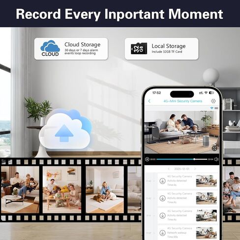 Mini 4G LTE Cellular Security Camera:No WiFi Needed with SIM Card | 2K HD Night Vision, Built-in 32G SD Card, 2500mAh Battery Powered, Easy Install, Portable for Travel, RV, Storage, Vehicle in Kuwait