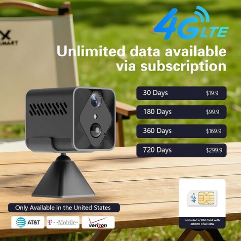 Mini 4G LTE Cellular Security Camera:No WiFi Needed with SIM Card | 2K HD Night Vision, Built-in 32G SD Card, 2500mAh Battery Powered, Easy Install, Portable for Travel, RV, Storage, Vehicle in Kuwait