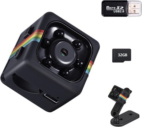 Mini Camera, 1080P No WiFi Small Security Camera, Spy Camera | Built-in 32GB TF Card, Photoshoot, 360° Rotating Bracket, Night Vision, for Cycling/ Travel/Camping/Indoor/ Outdoor in Kuwait