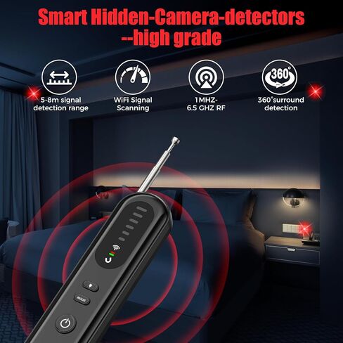 Hidden-camera-detectors-mini-bug detector & camera finder-Upgraded gps tracker detector-2026 anti spy camera finder device-RF signal scanner-portable mini detector to travel for hotel/car/home-black in Kuwait